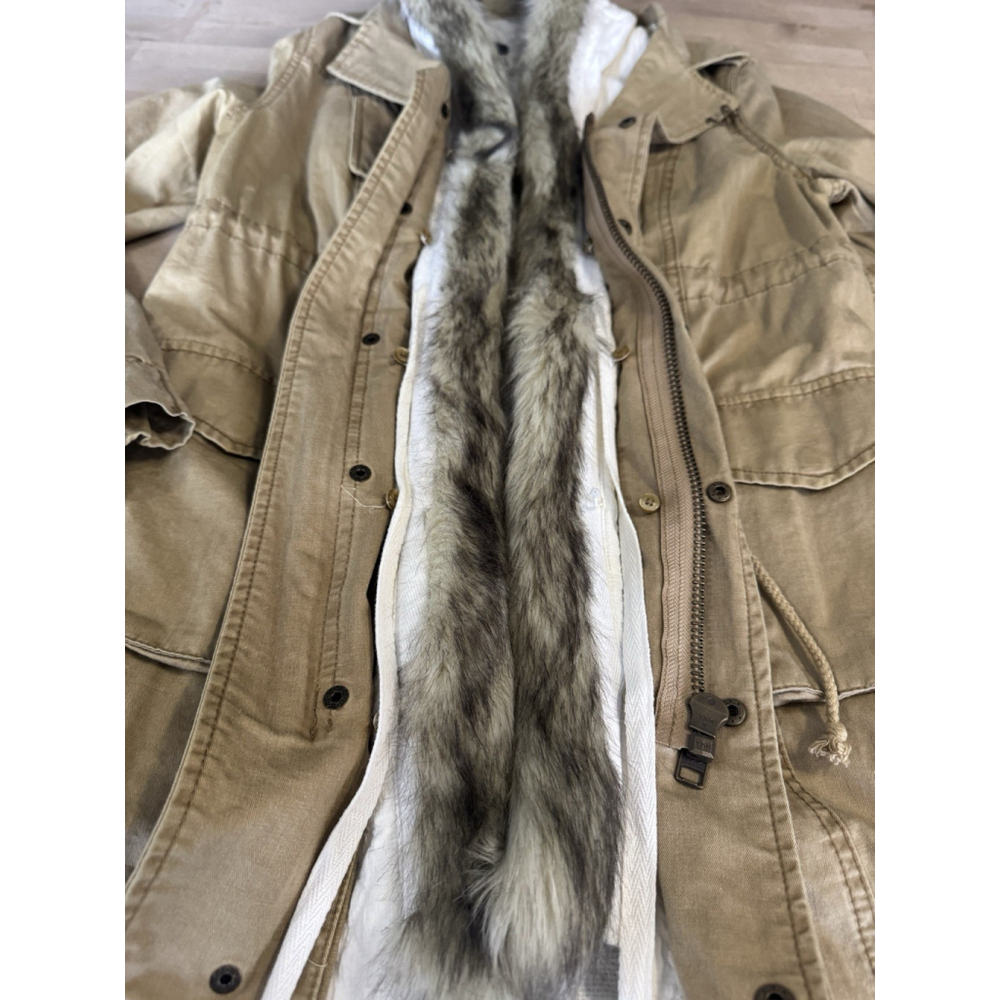 Free People We The Free khaki utility parka jacket Removable Fur Collar Liner M - Picture 4 of 12